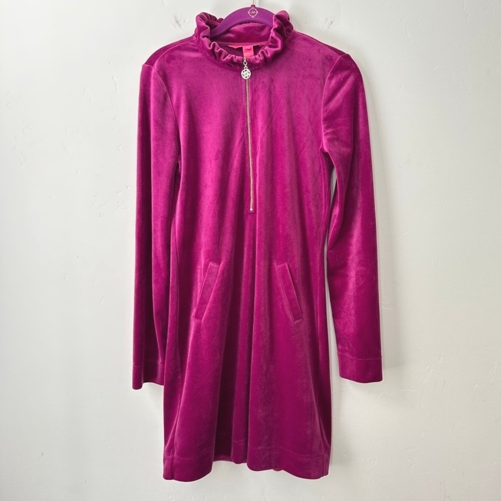 Lilly Pulitzer Skipper Ruffle Popover Dress Velour Bordeaux Berry‎ Magenta XS